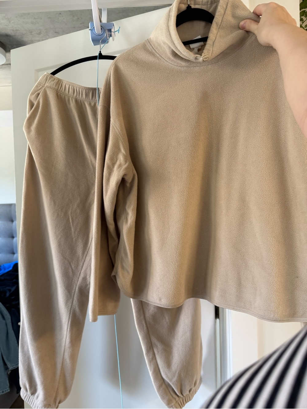 Beige Women's Fleece  Pants & Pullover Set
